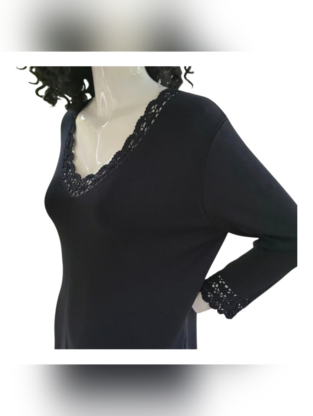 GOLBARY Womens Black Lace-Trim V-Neck Top